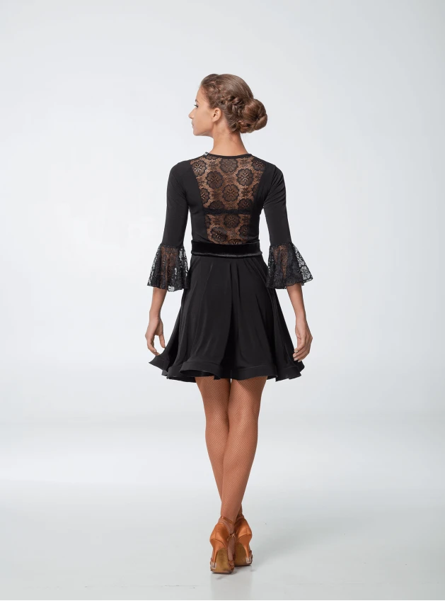 Women's dress PL444-15# Dance.ME, crepe+guipure+velvet, black