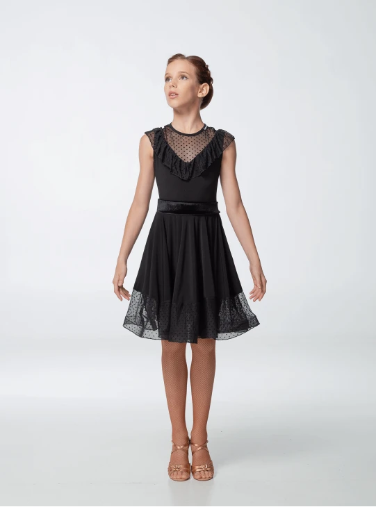 Dress PL449-6# for a girl, black, crepe, mesh