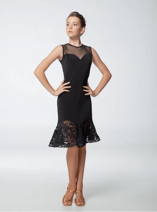 Сукня PL450-11# жіноча, чорний, масло, сітка+гіпюр