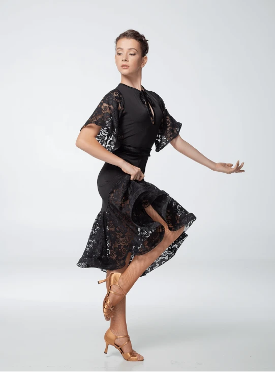 Сукня PL454-11-16# жіноча, чорний, масло, гіпюр+бархат