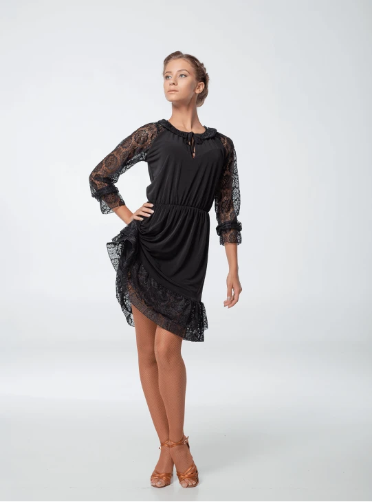 Сукня PL455-11# жіноча, чорний, масло, гіпюр