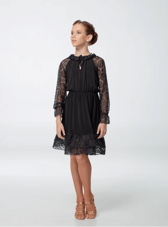 Dress PL455-11# for a girl, black, crepe, lace