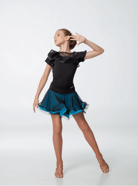 Dance Me Спідниця для латини UL363# дитяча, масло / сітка, чорний / бірюзовий